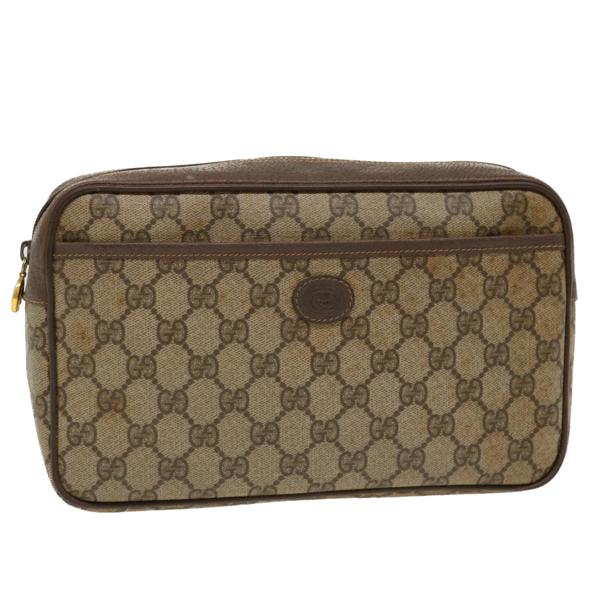 GUCCI GG Canvas Clutch Bag PVC Leather Beige 156.01.044 Auth ro882