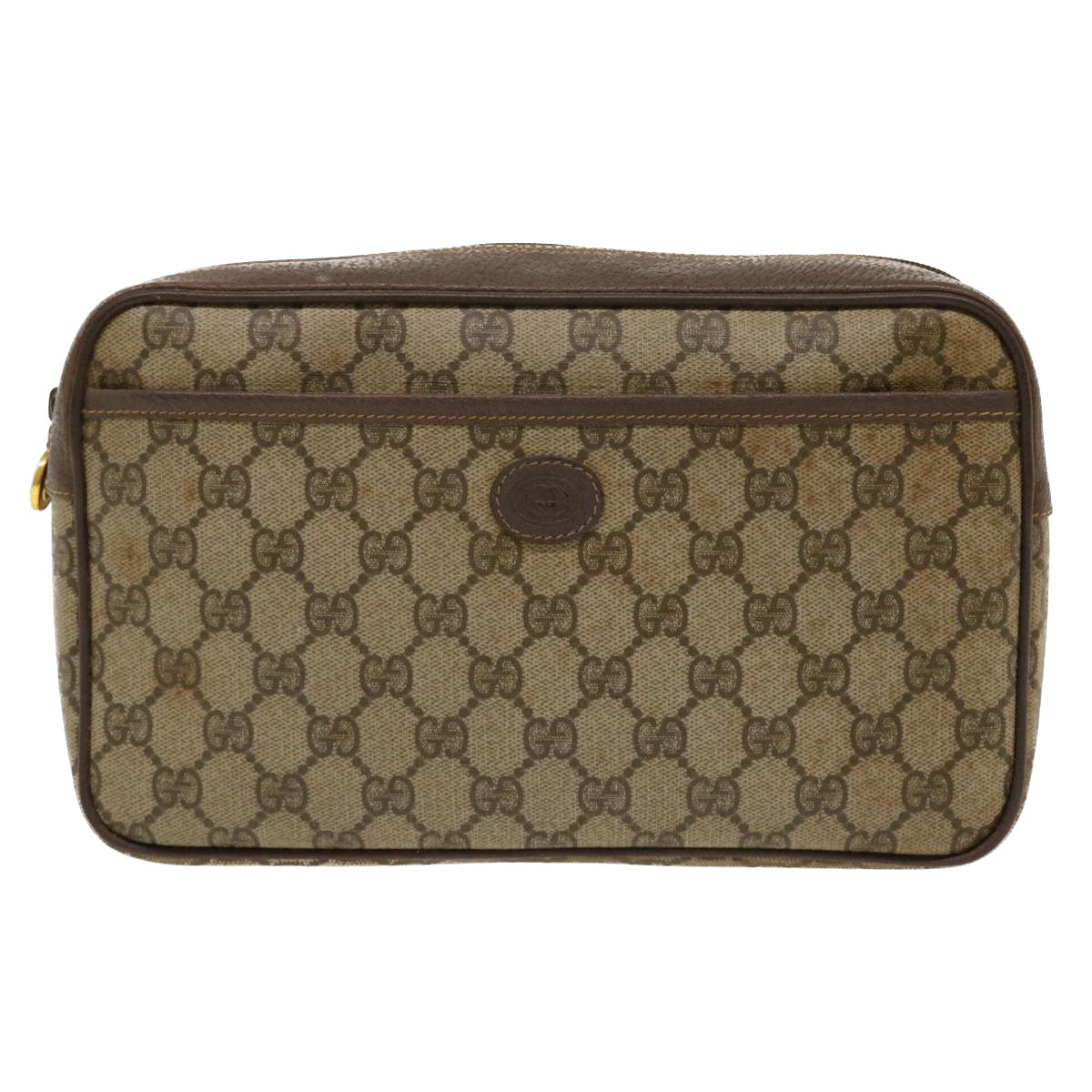 GUCCI GG Canvas Clutch Bag PVC Leather Beige 156.01.044 Auth ro882