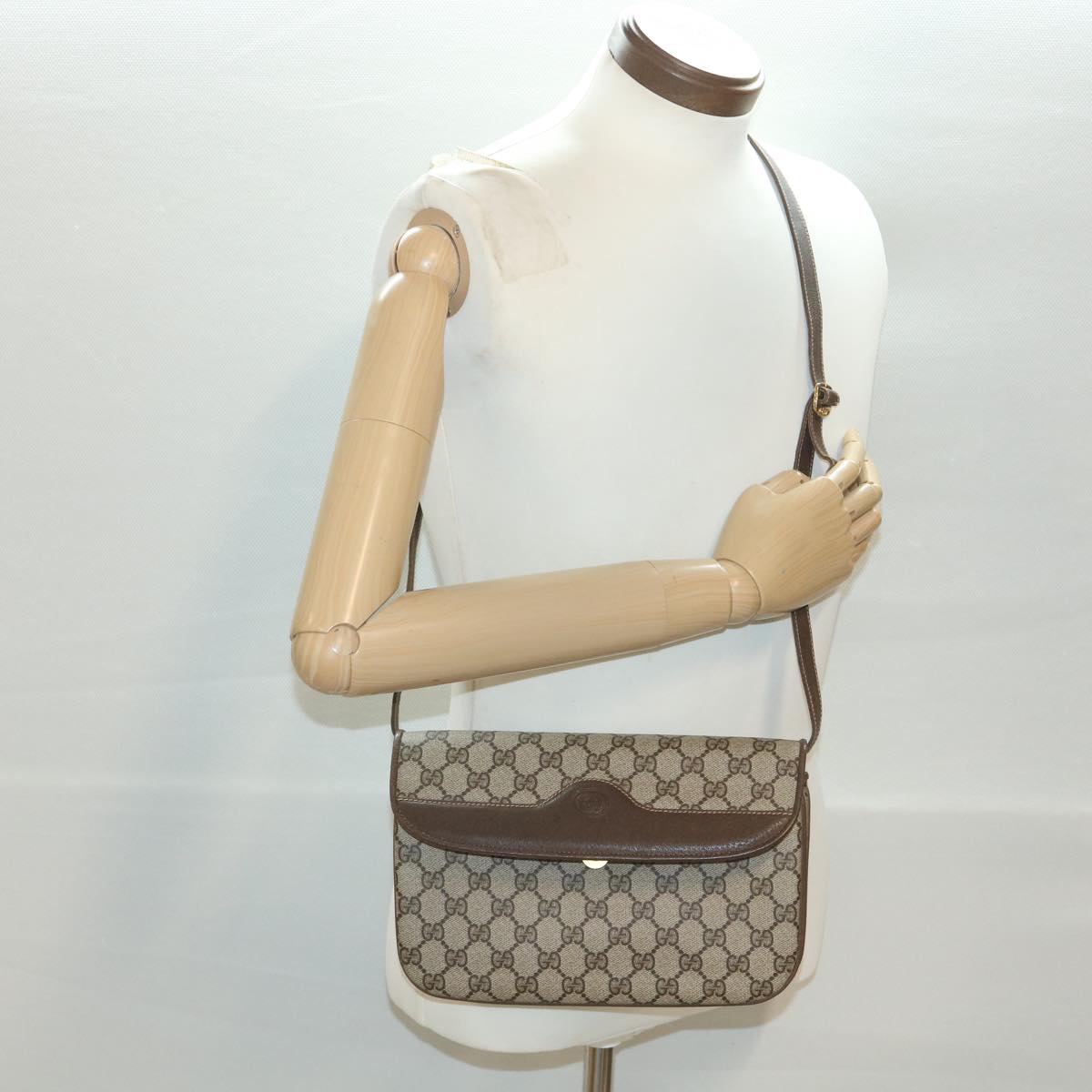 GUCCI GG Canvas Shoulder Bag PVC Leather Beige 0041060024 Auth ro902