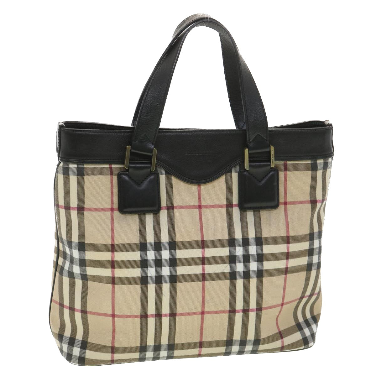 BURBERRY Nova Check Hand Bag PVC Leather Beige Auth ro924