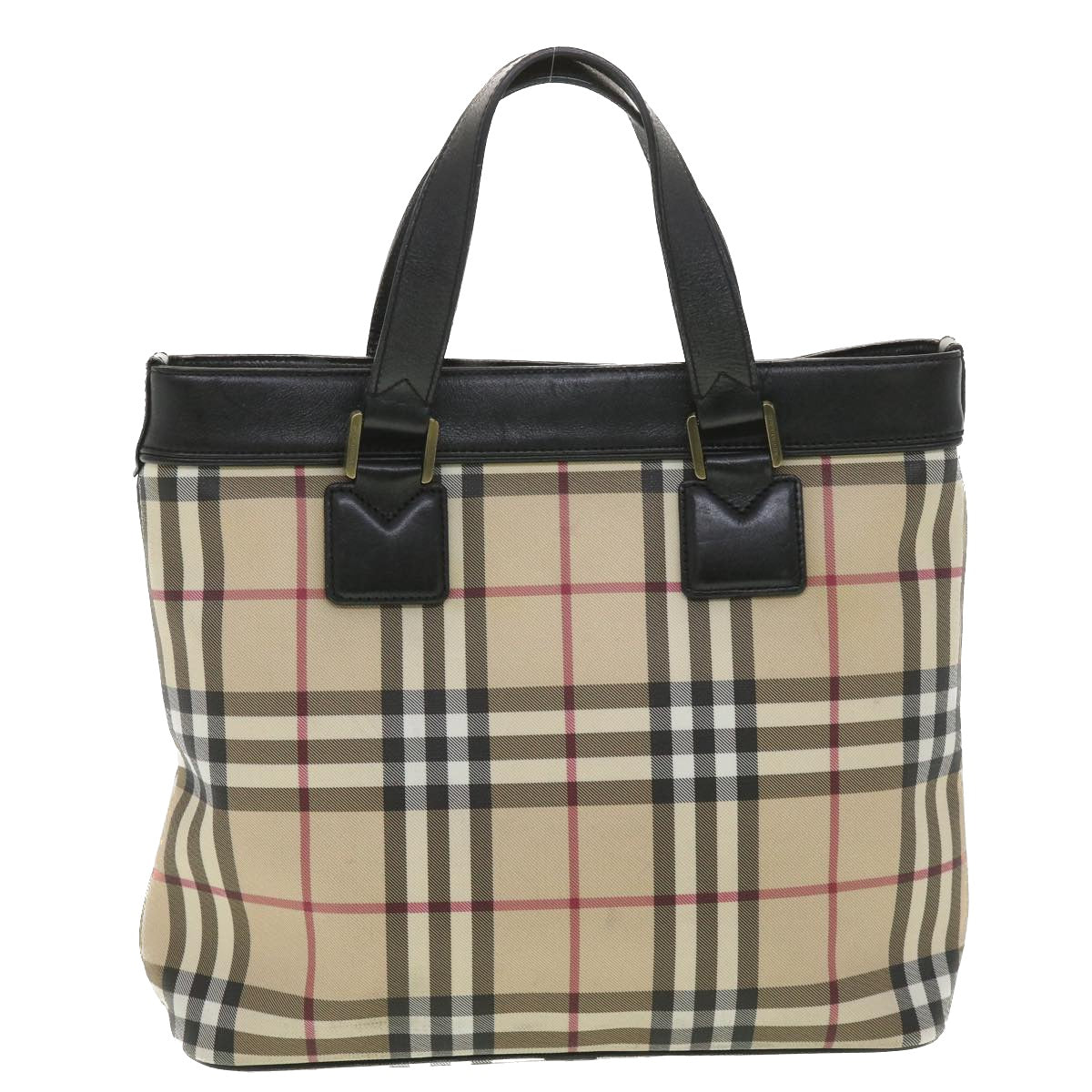 BURBERRY Nova Check Hand Bag PVC Leather Beige Auth ro924 - 0