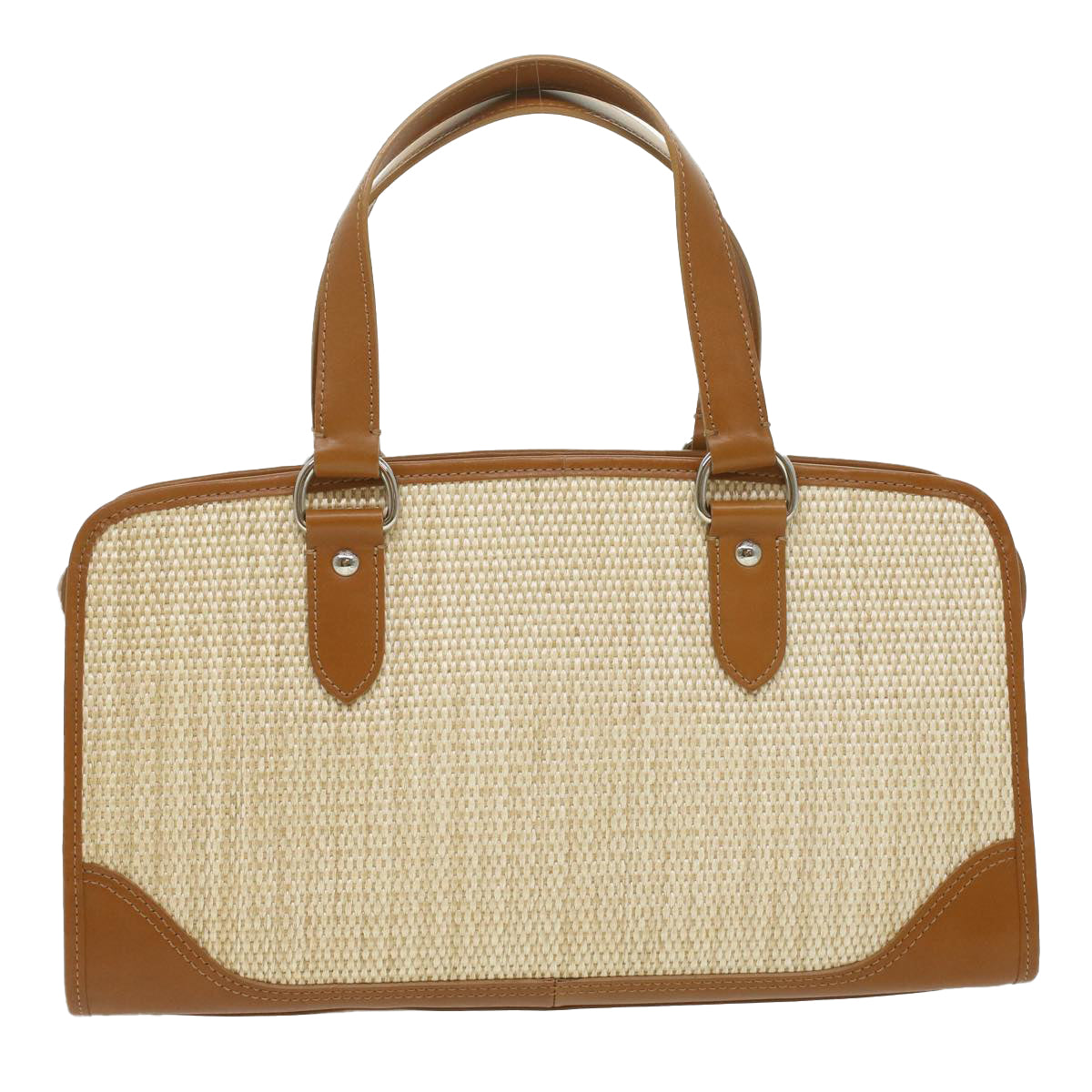 BURBERRY Hand Bag leather straw Beige Auth ro931 - 0