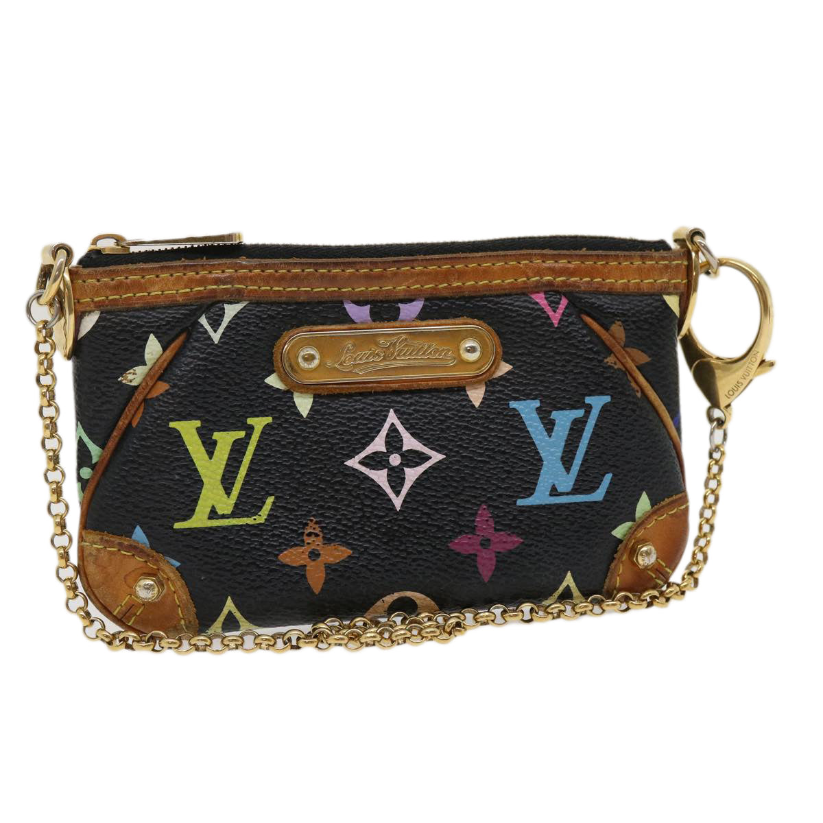 LOUIS VUITTON Monogram Multicolor Pochette Mira PM Pouch Black M60099 Auth rz353