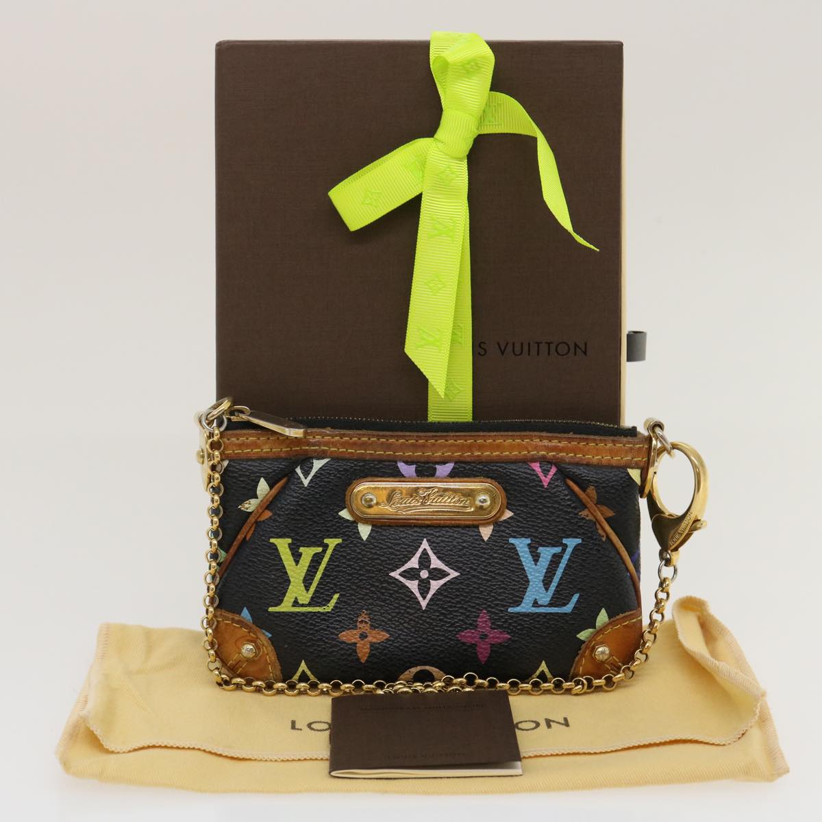 LOUIS VUITTON Monogram Multicolor Pochette Mira PM Pouch Black M60099 Auth rz353