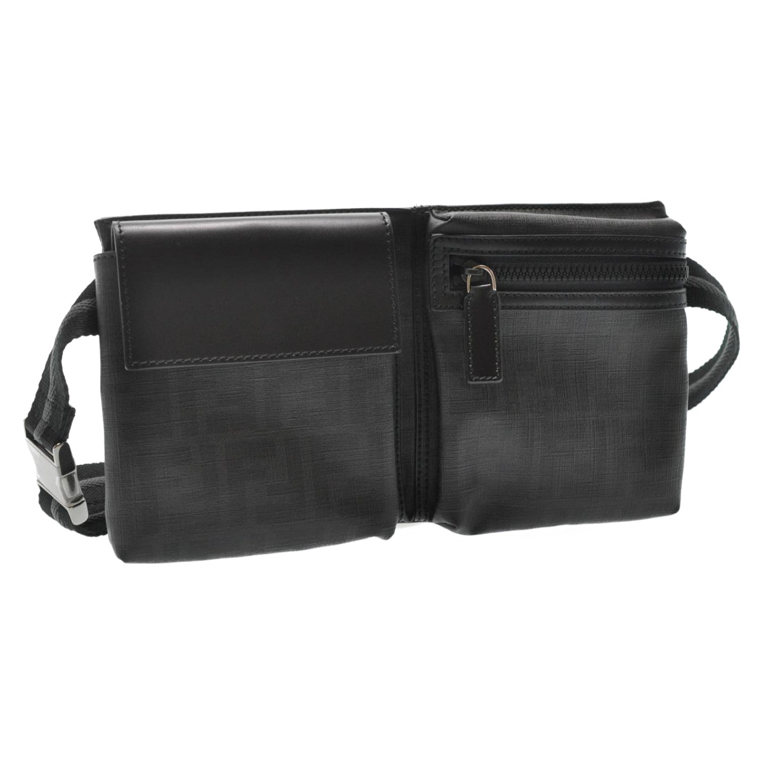 FENDI Zucca Leather Waist Bag Leather Black Auth am1321s