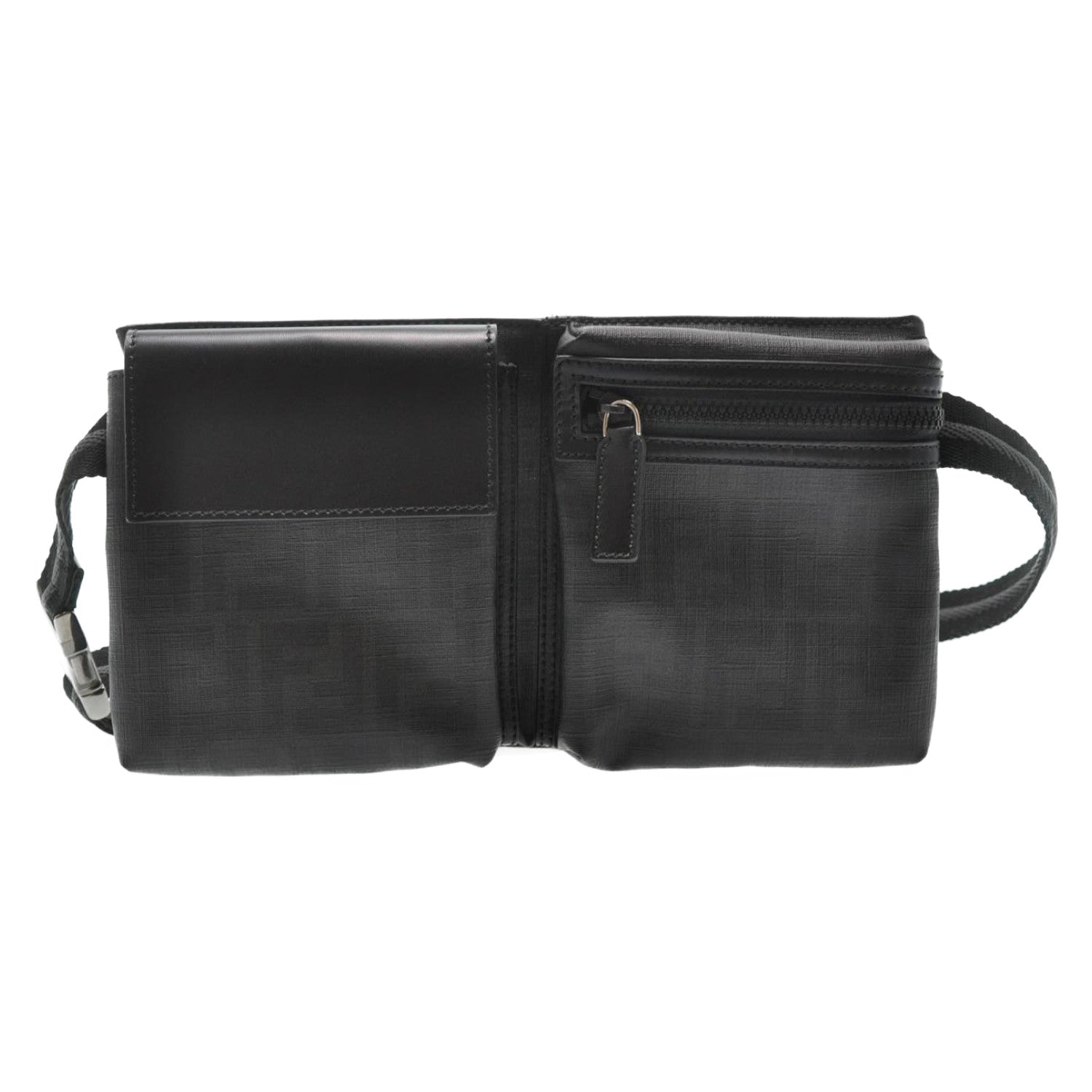 FENDI Zucca Leather Waist Bag Leather Black Auth am1321s - 0