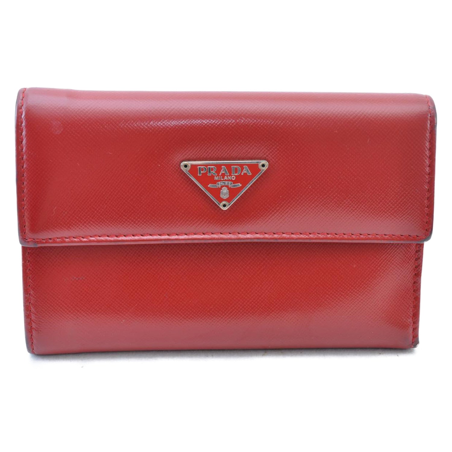PRADA Leather Long Wallet Leather Red Auth am1941s