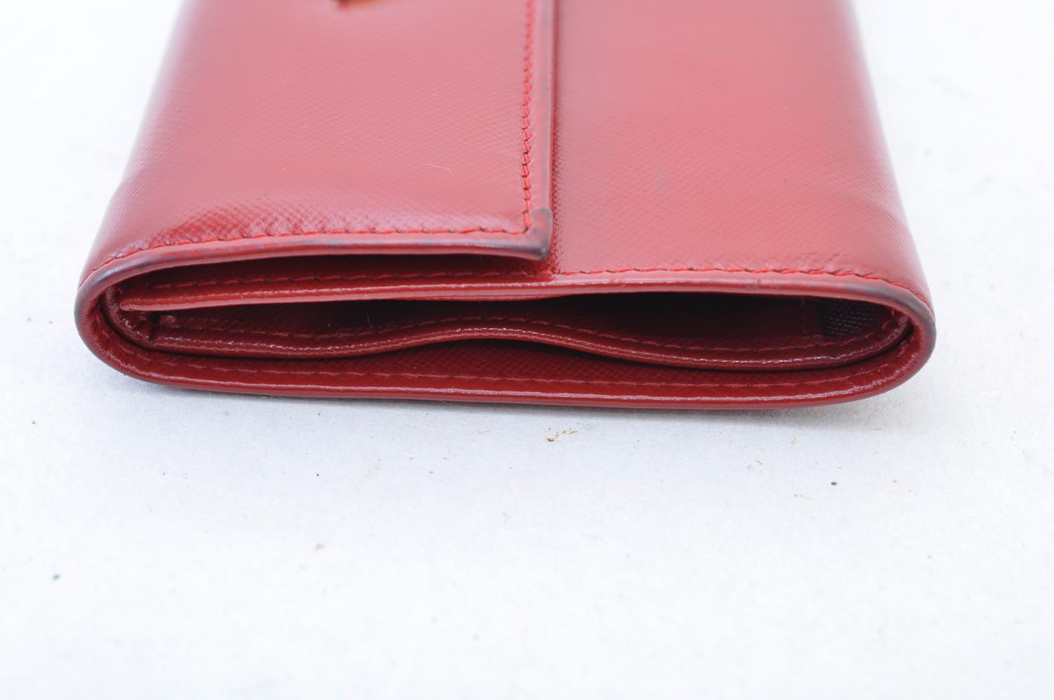 PRADA Leather Long Wallet Leather Red Auth am1941s