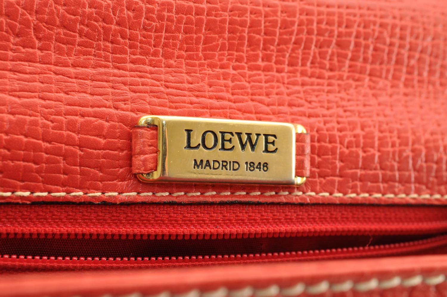 LOEWE Hand Bag Leather 2way Red Auth am2234s