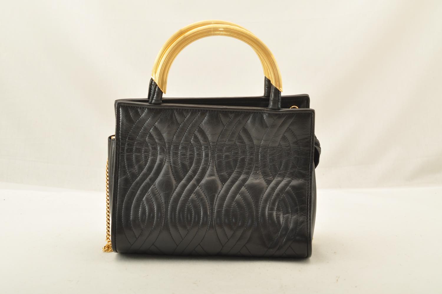 FENDI Chain Hand Bag Leather 2way Black Auth am2376s - 0