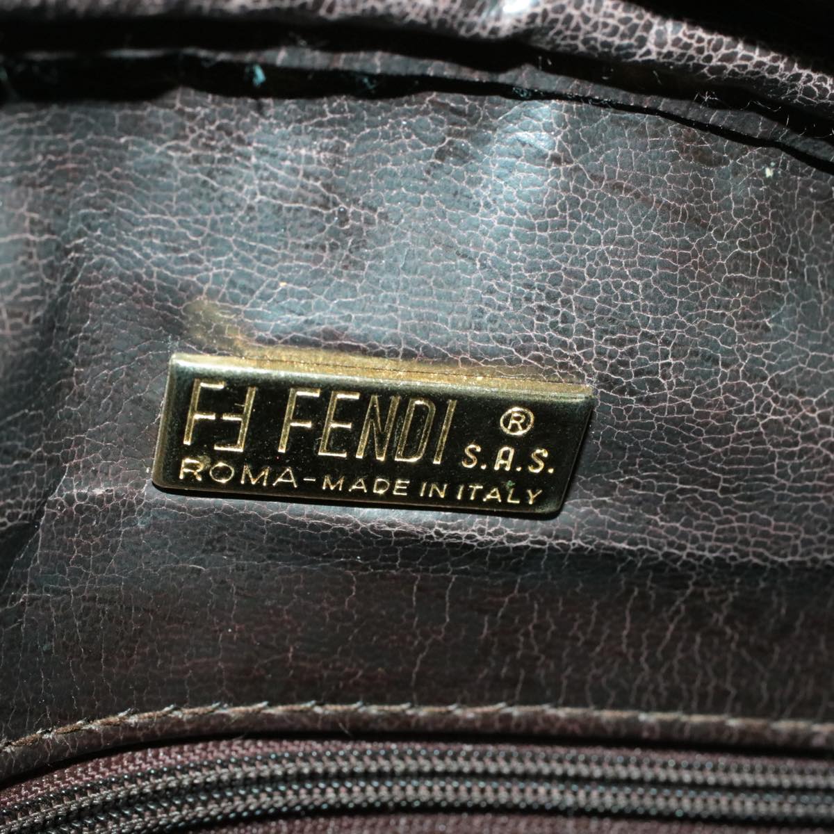 FENDI Zucchino Canvas Shoulder Bag PVC Leather Brown Black Auth am3001s