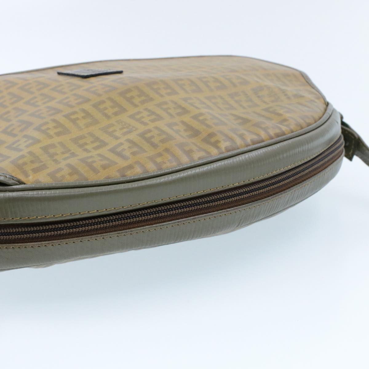 FENDI Zucchino Canvas Shoulder Bag PVC Leather Brown Black Auth am3001s