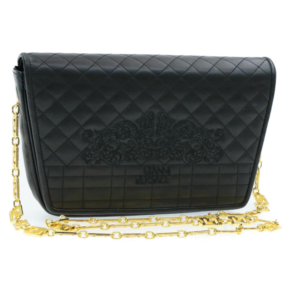 Gianni Versace Shoulder Bag Leather Black Auth am3011s