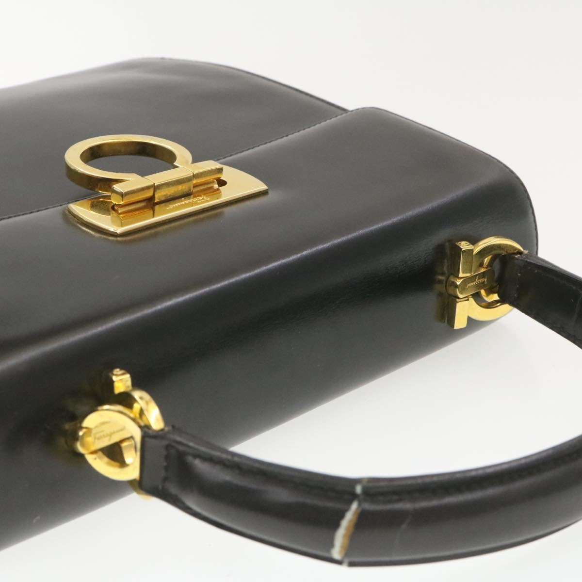 Salvatore Ferragamo Gancini Hand Bag Leather 2way Black Auth am319s