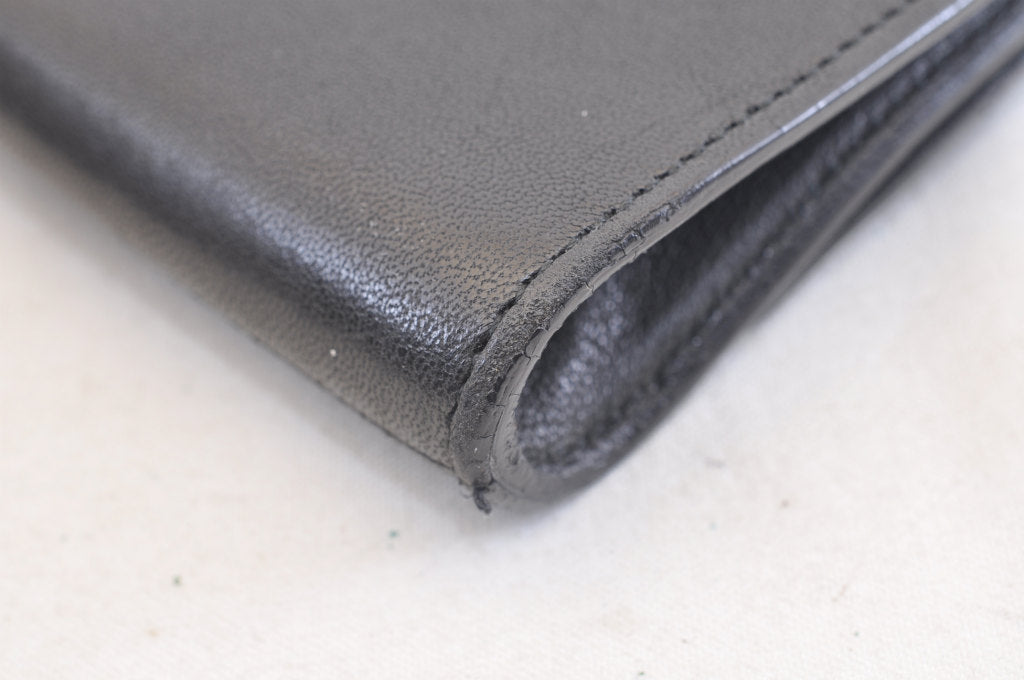 SAINT LAURENT Clutch Bag Leather Black Auth am572s