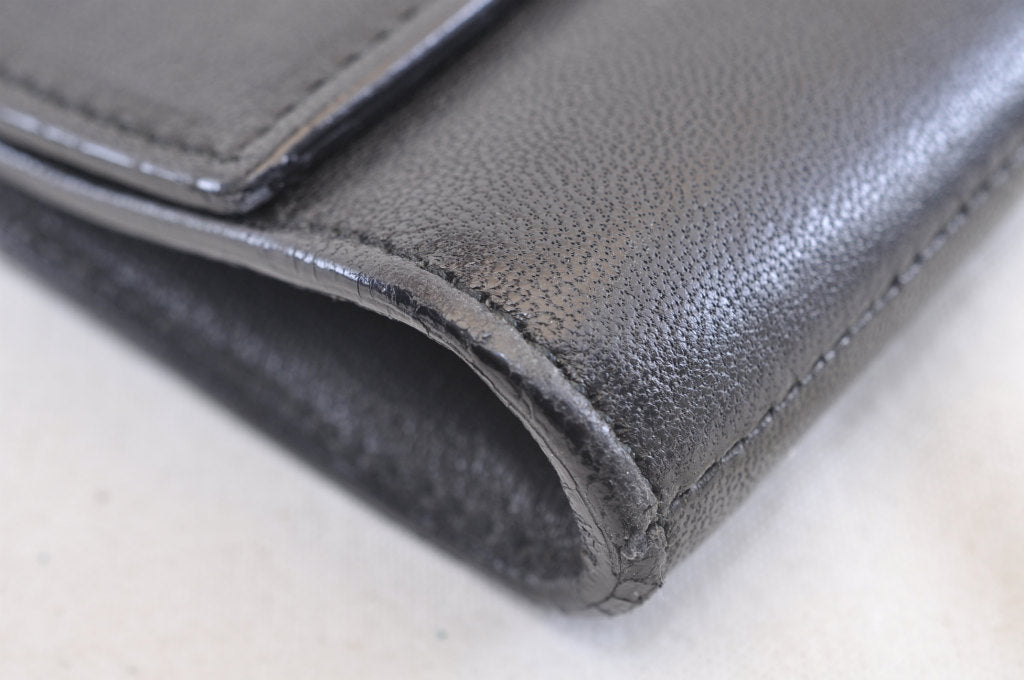 SAINT LAURENT Clutch Bag Leather Black Auth am572s