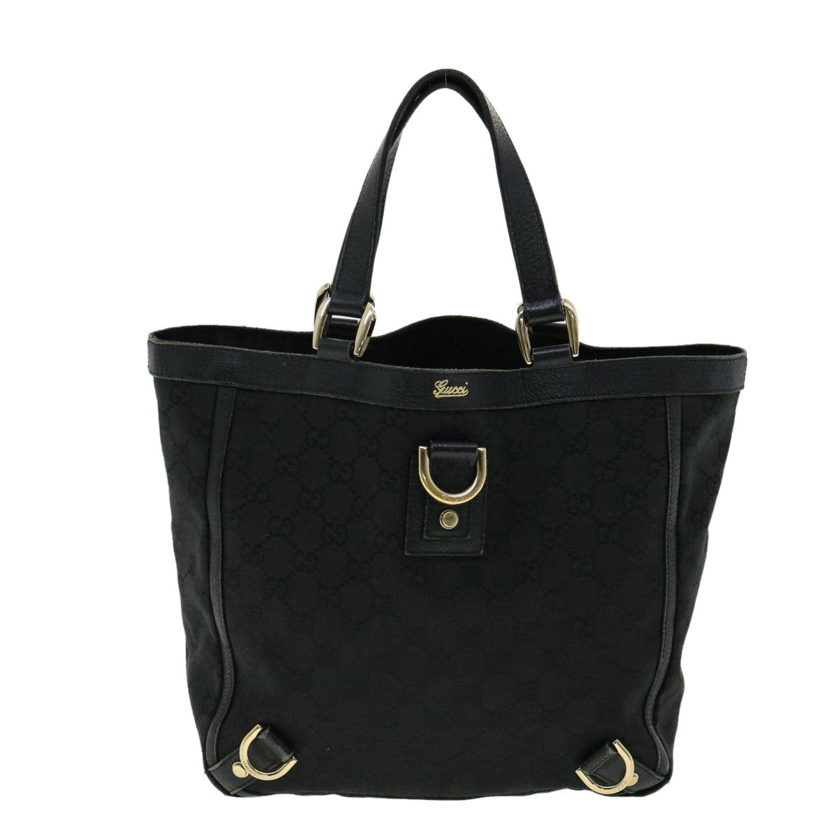 GUCCI GG Canvas Abbey Hand Bag Black Auth tb089