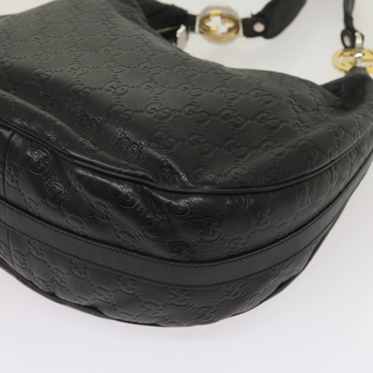 GUCCI GG Canvas Guccissima Shoulder Bag Black 232962 Auth tb1033