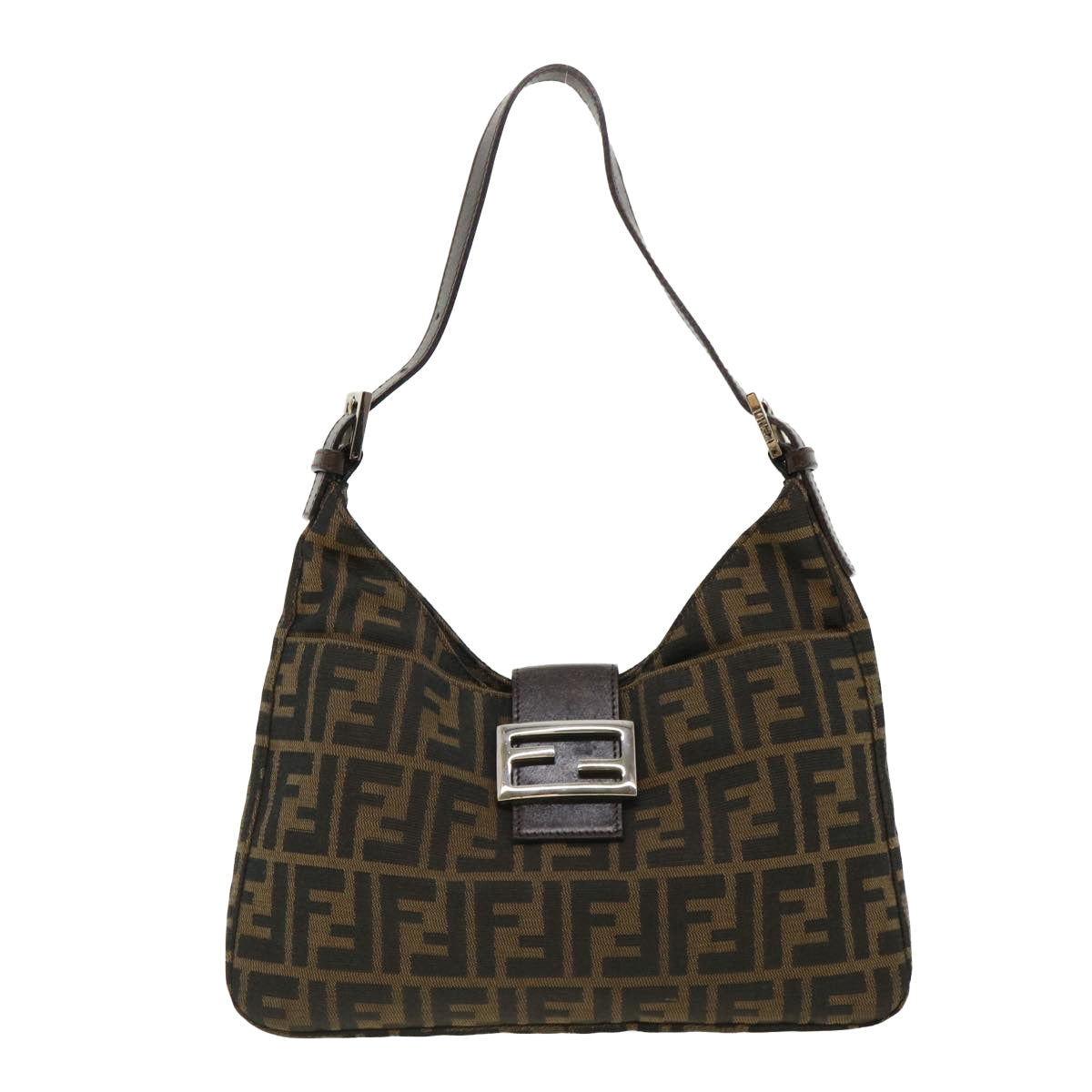 FENDI Mamma Baguette Zucca Canvas Shoulder Bag Brown Auth tb147