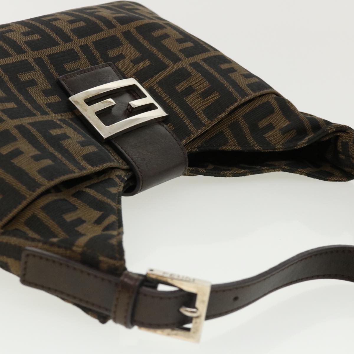 FENDI Mamma Baguette Zucca Canvas Shoulder Bag Brown Auth tb147