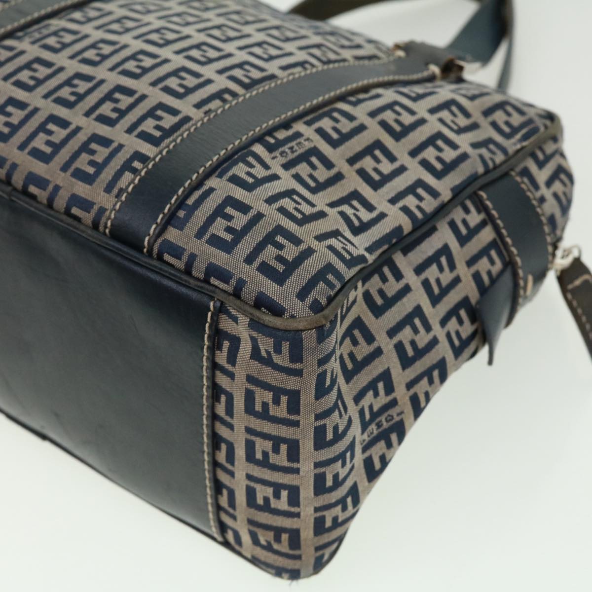 FENDI Zucchino Canvas Hand Bag Navy Auth tb255