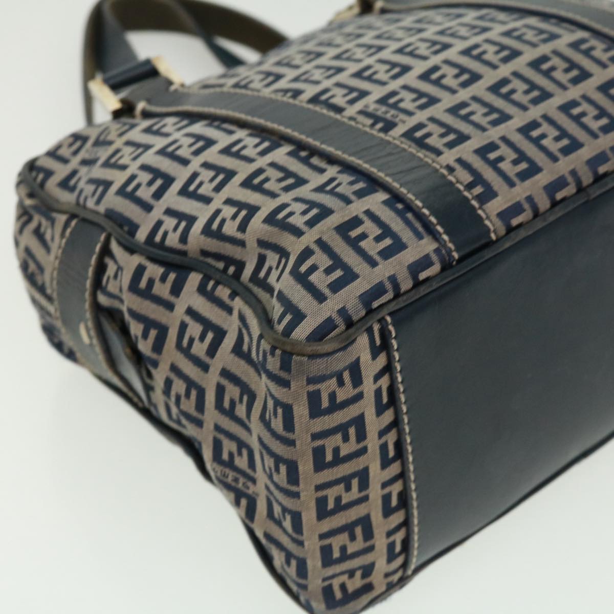 FENDI Zucchino Canvas Hand Bag Navy Auth tb255