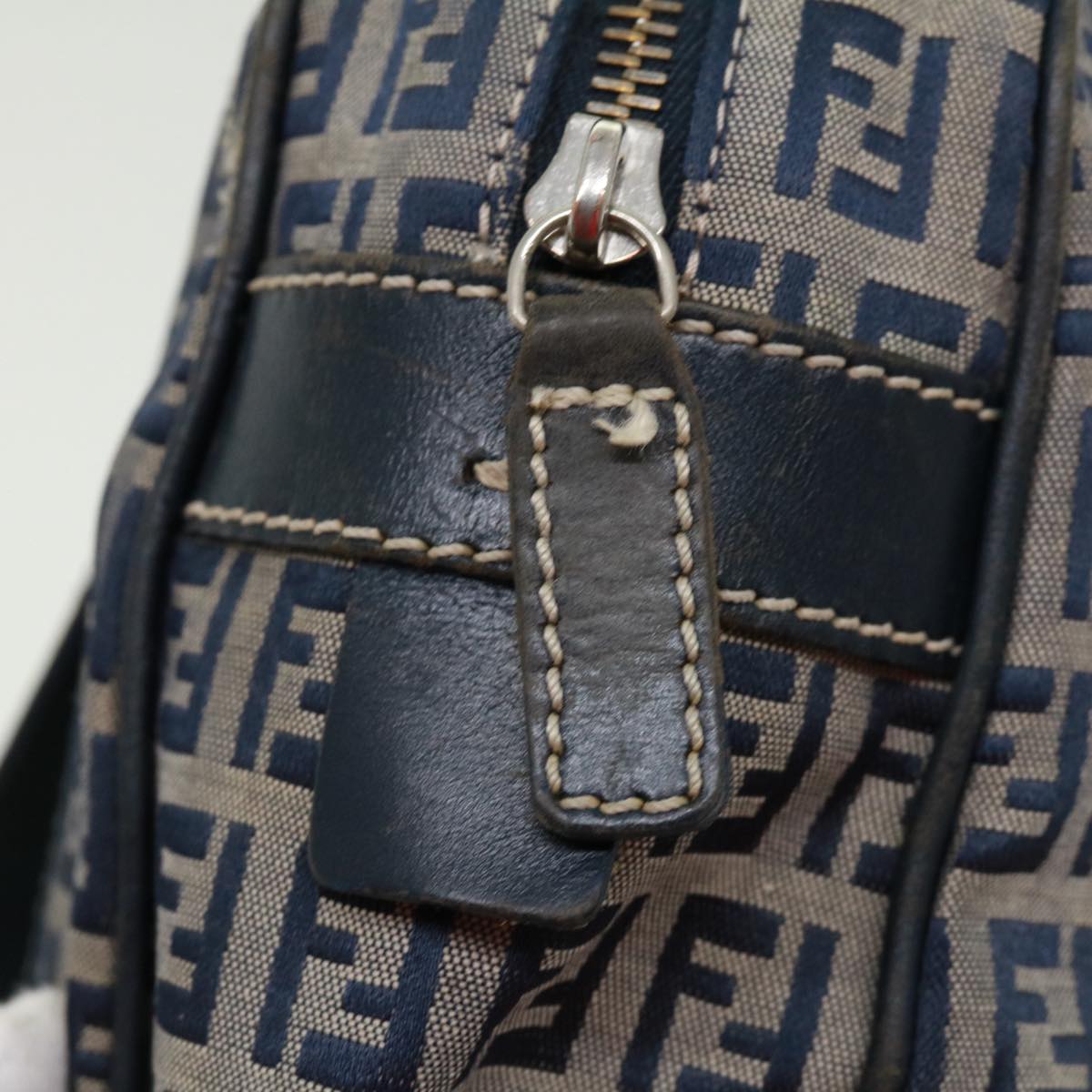 FENDI Zucchino Canvas Hand Bag Navy Auth tb255