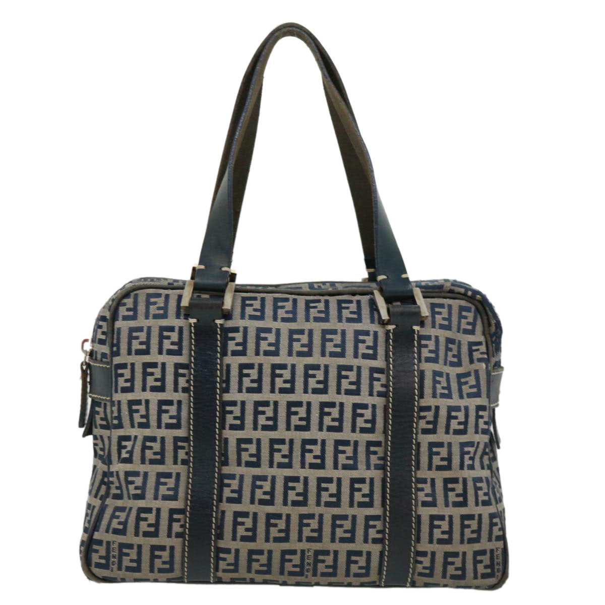 FENDI Zucchino Canvas Hand Bag Navy Auth tb255