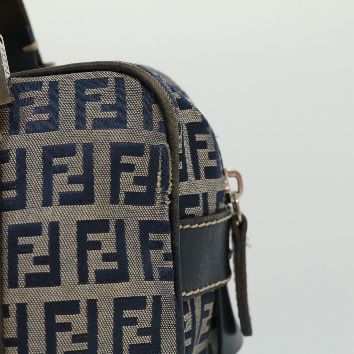 FENDI Zucchino Canvas Hand Bag Navy Auth tb255