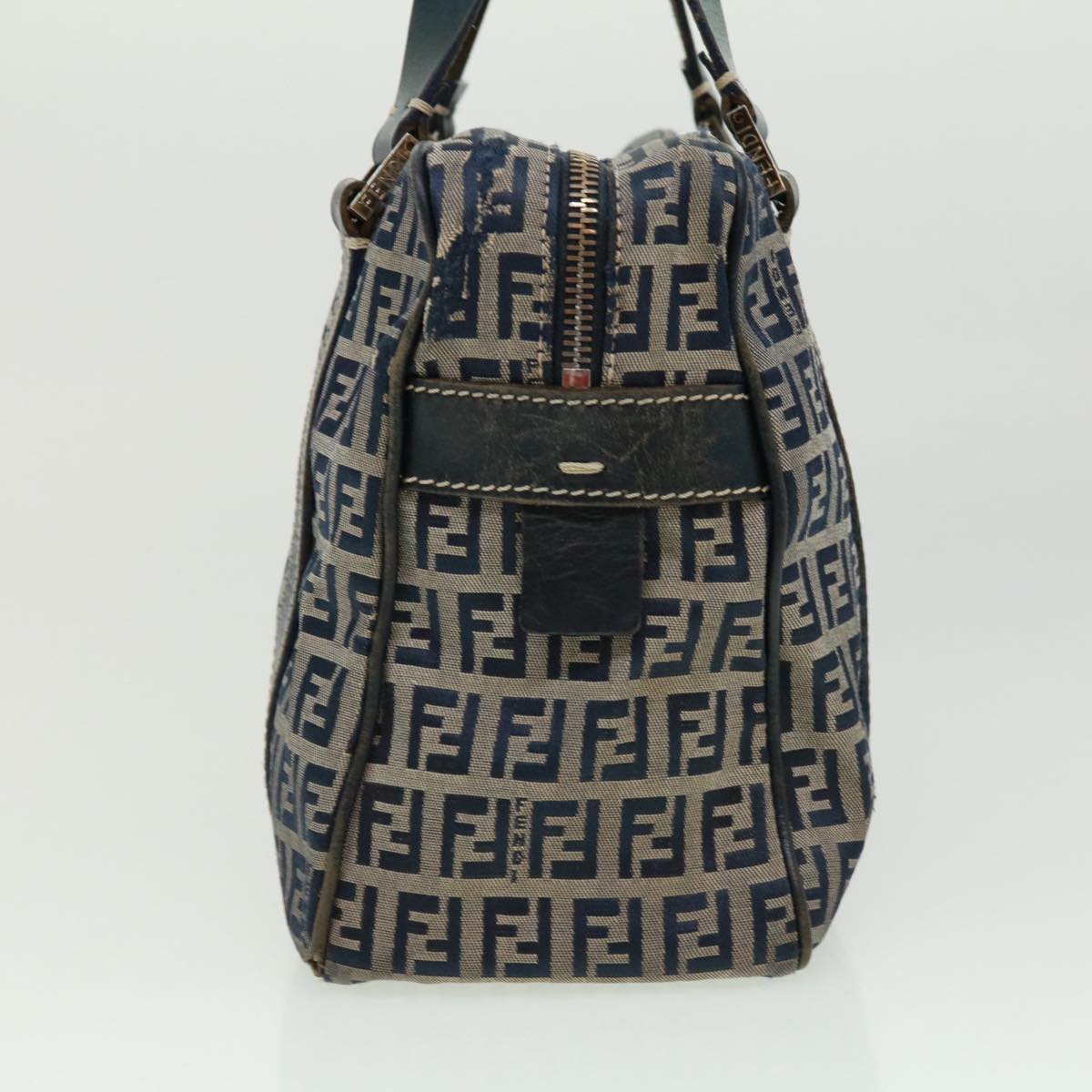 FENDI Zucchino Canvas Hand Bag Navy Auth tb255