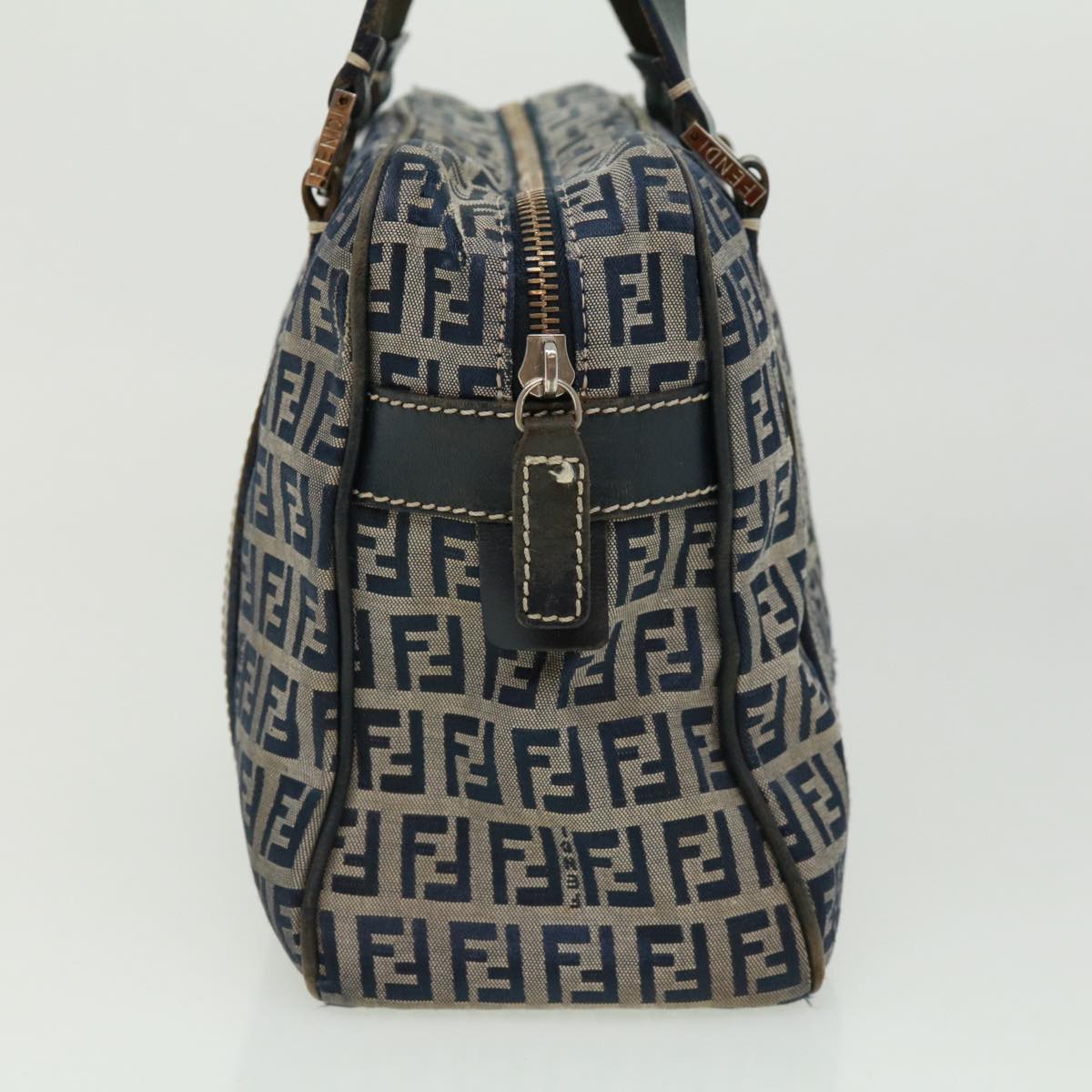 FENDI Zucchino Canvas Hand Bag Navy Auth tb255