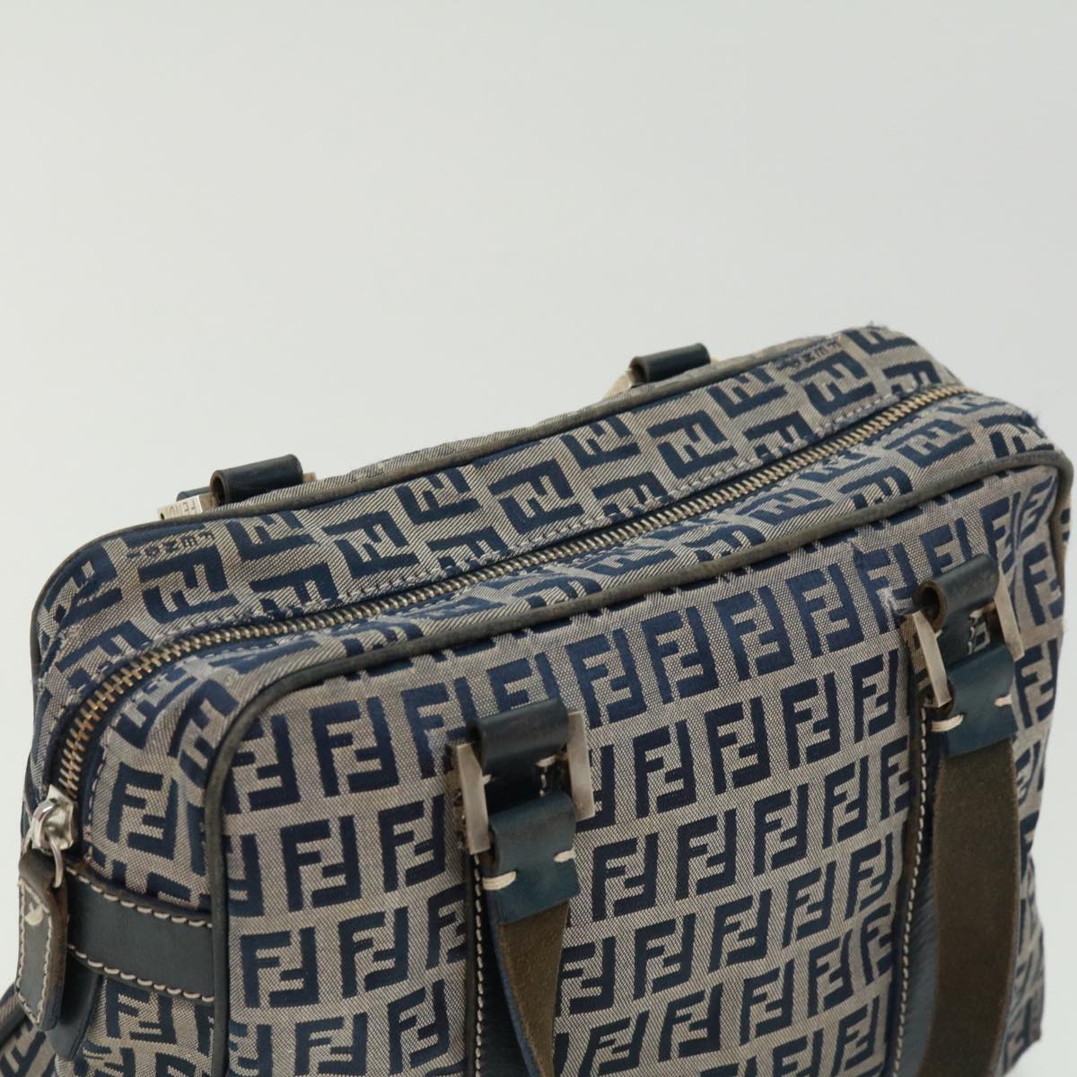 FENDI Zucchino Canvas Hand Bag Navy Auth tb255