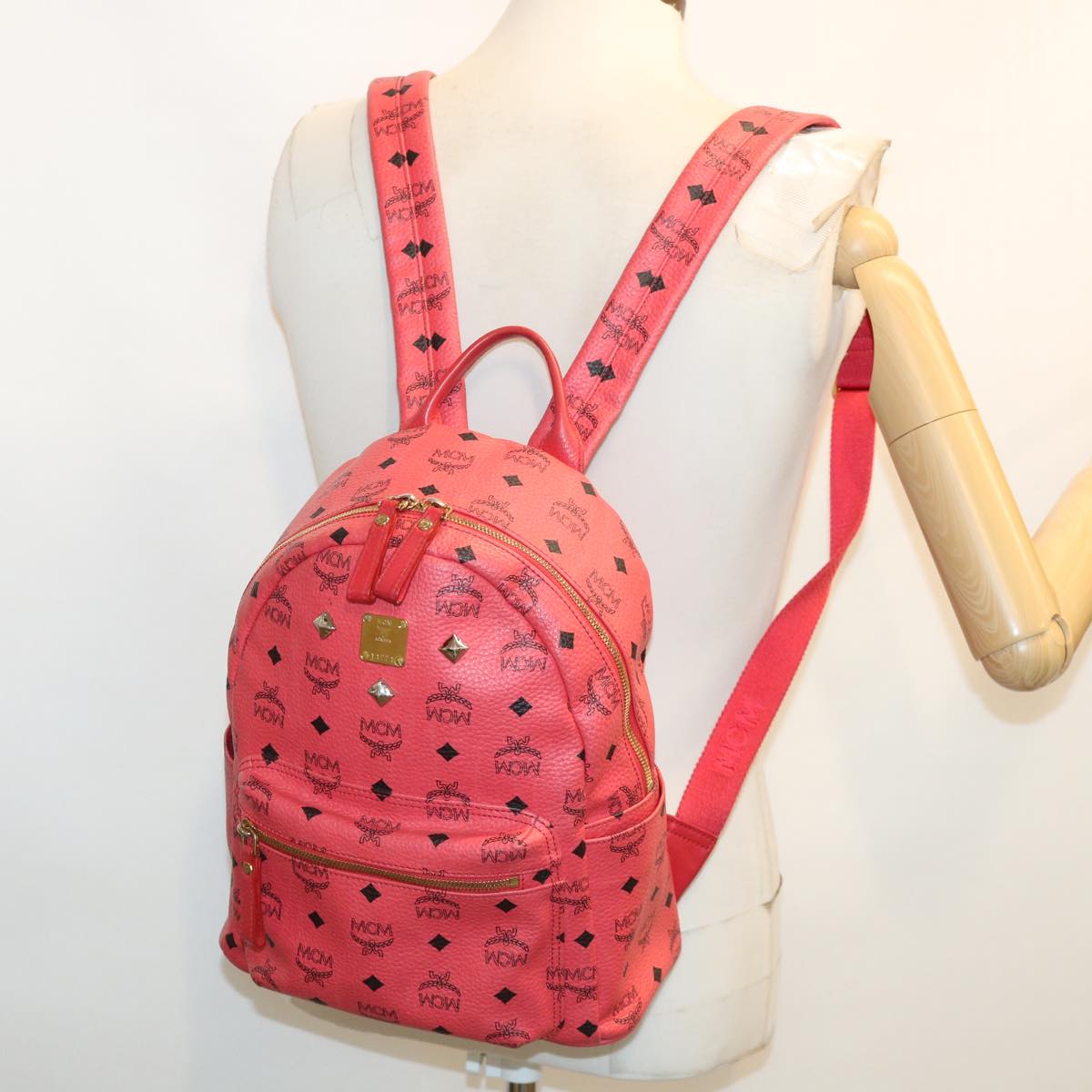 MCM Vicetos Backpack PVC Leather Pink Auth tb290
