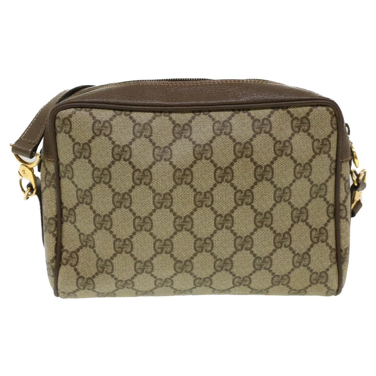 GUCCI Web Sherry Line GG Canvas Shoulder Bag PVC Leather Beige Green Auth tb446 - 0