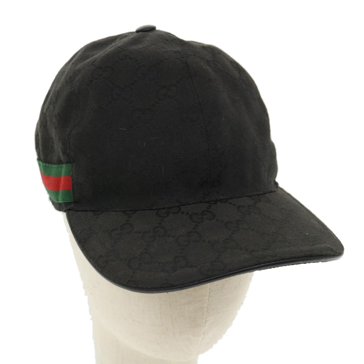 GUCCI GG Canvas Web Sherry Line Cap L Black Red Green 200035 Auth tb476