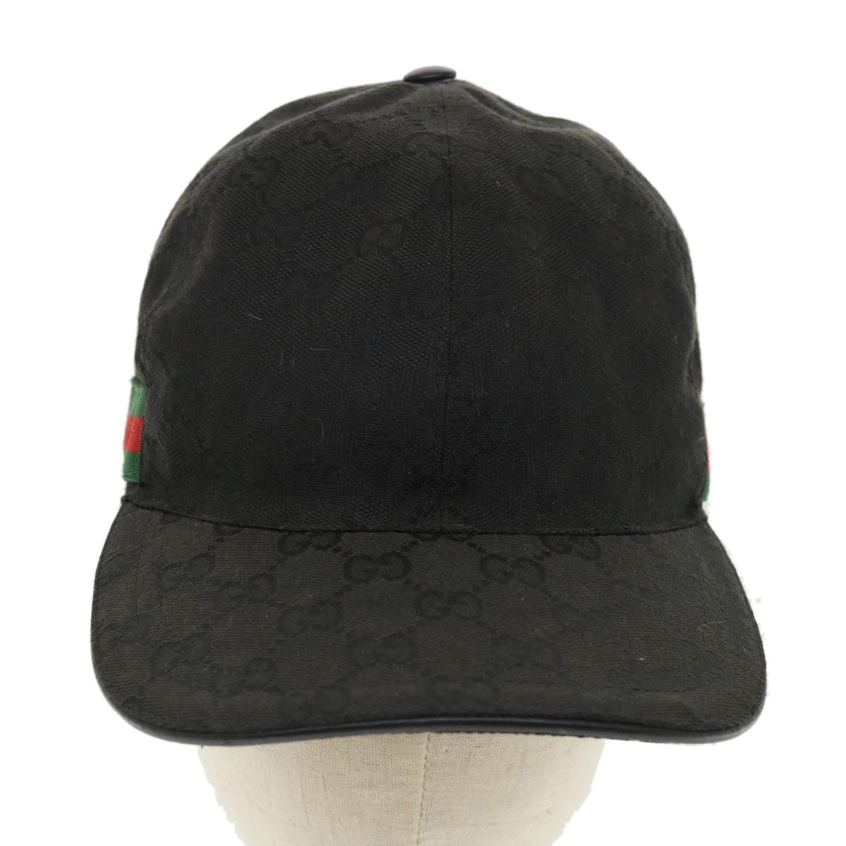 GUCCI GG Canvas Web Sherry Line Cap L Black Red Green 200035 Auth tb476 - 0