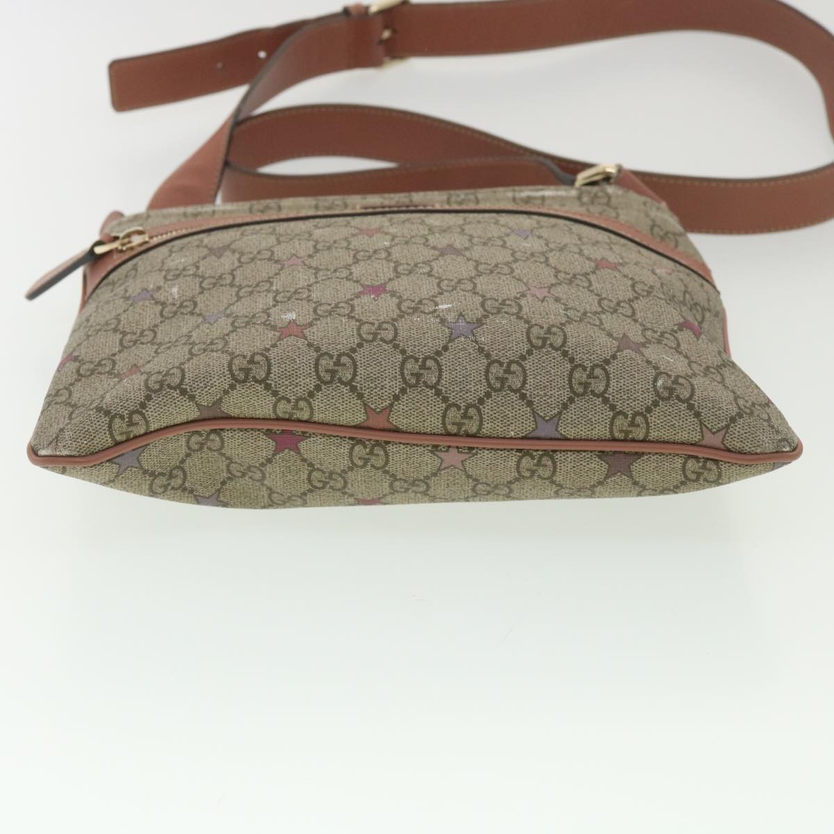 GUCCI GG Canvas Star Shoulder Bag PVC Leather Beige Pink 295257 Auth tb525