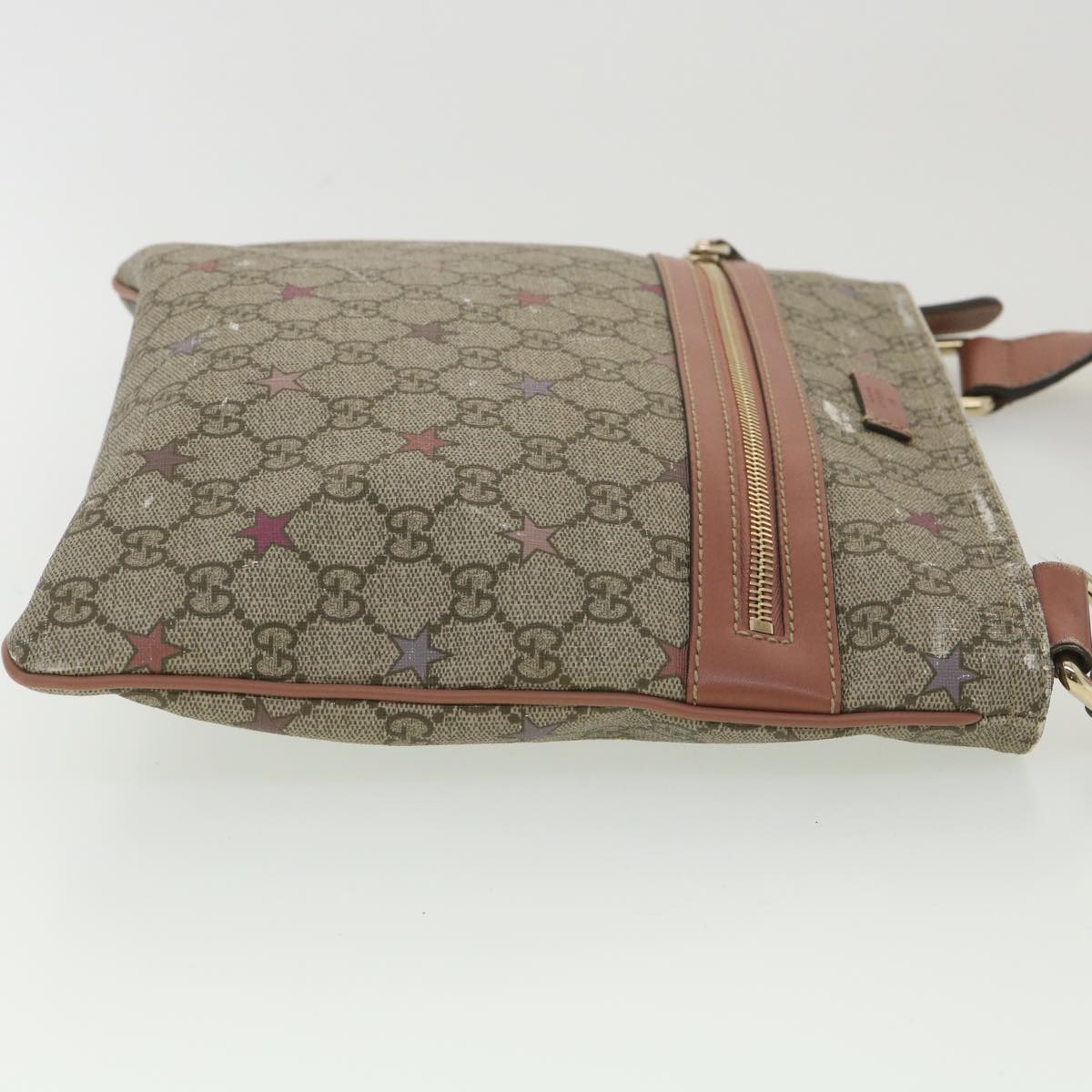 GUCCI GG Canvas Star Shoulder Bag PVC Leather Beige Pink 295257 Auth tb525