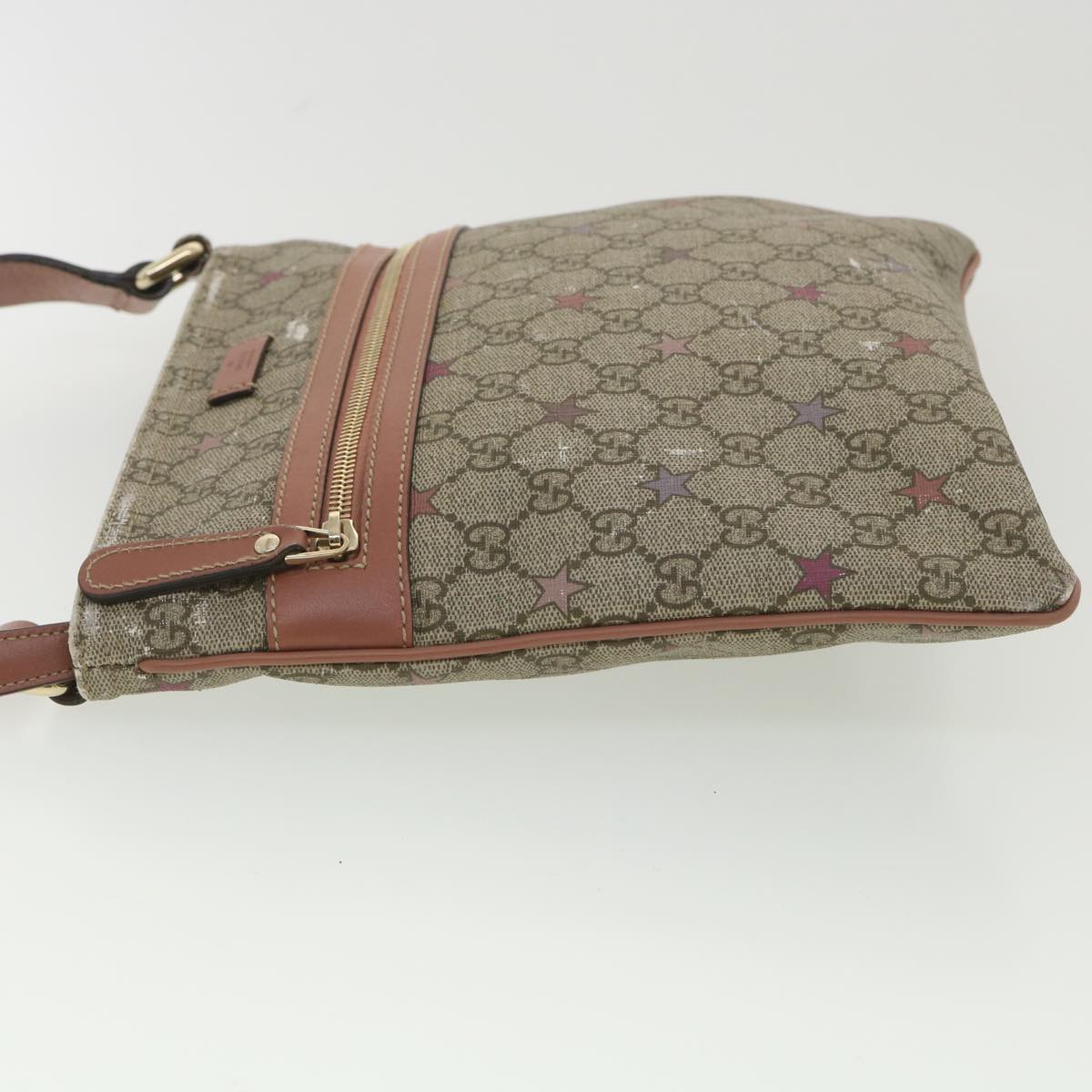 GUCCI GG Canvas Star Shoulder Bag PVC Leather Beige Pink 295257 Auth tb525