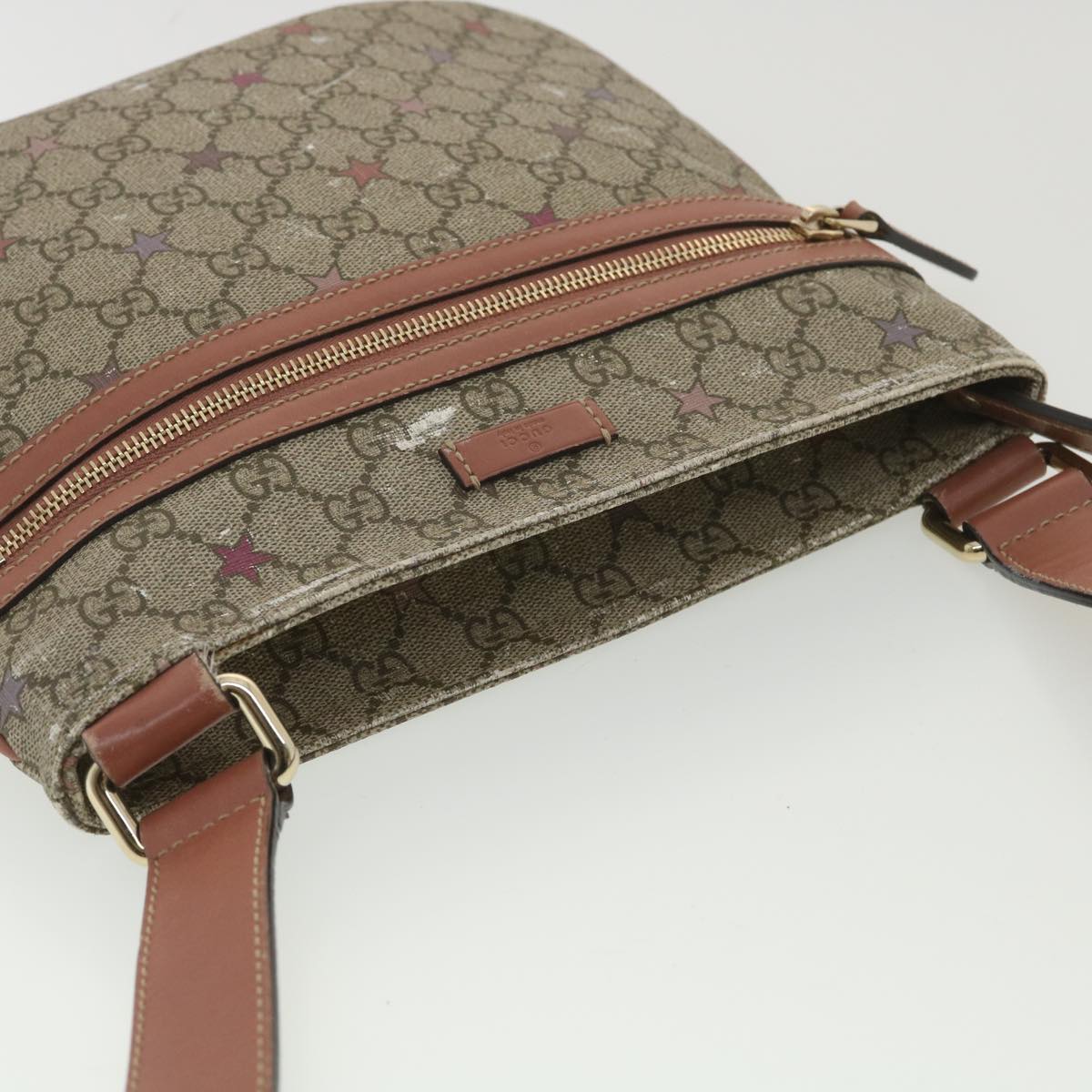 GUCCI GG Canvas Star Shoulder Bag PVC Leather Beige Pink 295257 Auth tb525