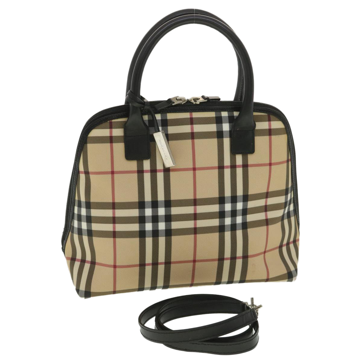 BURBERRY Nova Check Hand Bag Nylon 2way Beige T-03-1 Auth tb553