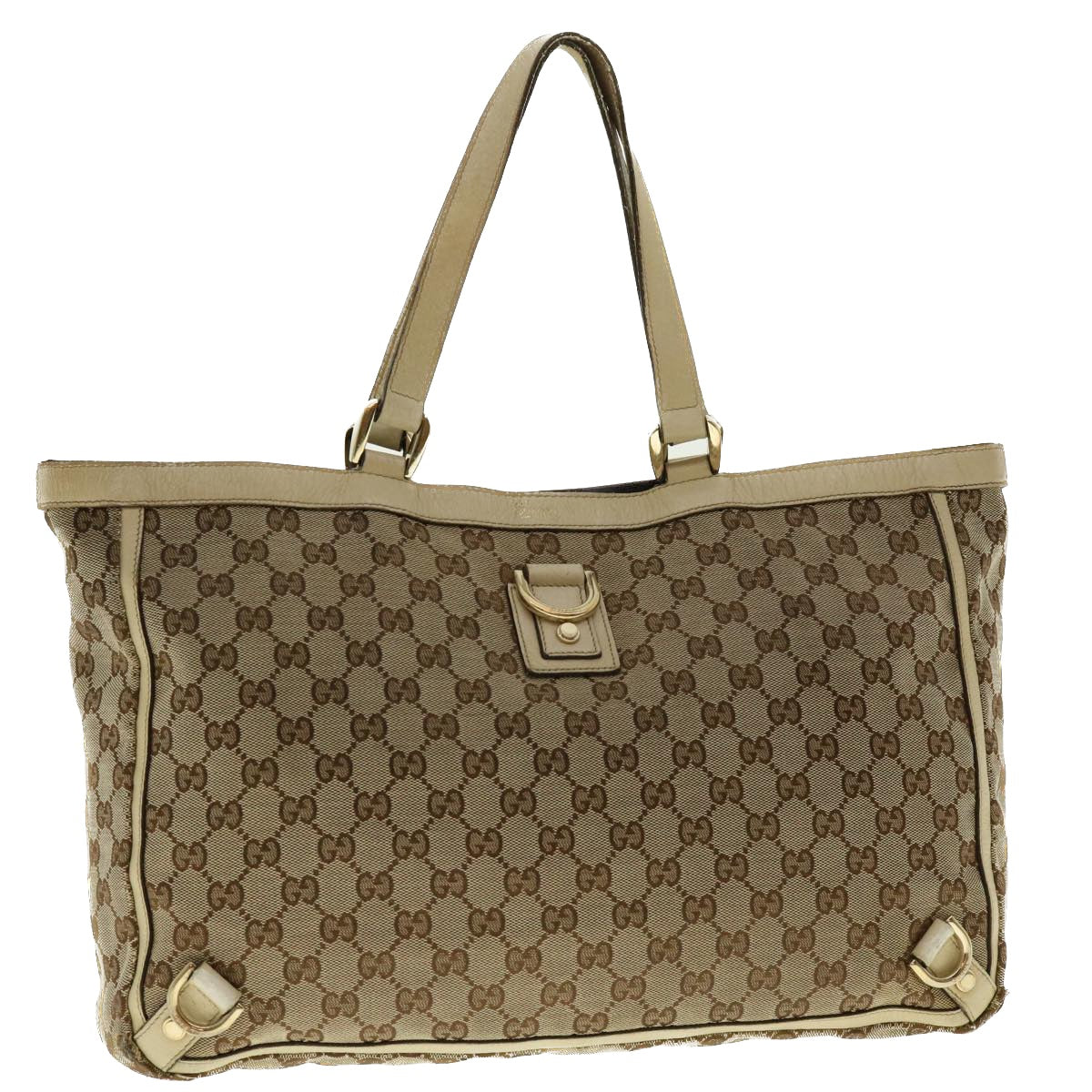 GUCCI GG Canvas Abbey Tote Bag Beige White 205141 Auth tb580