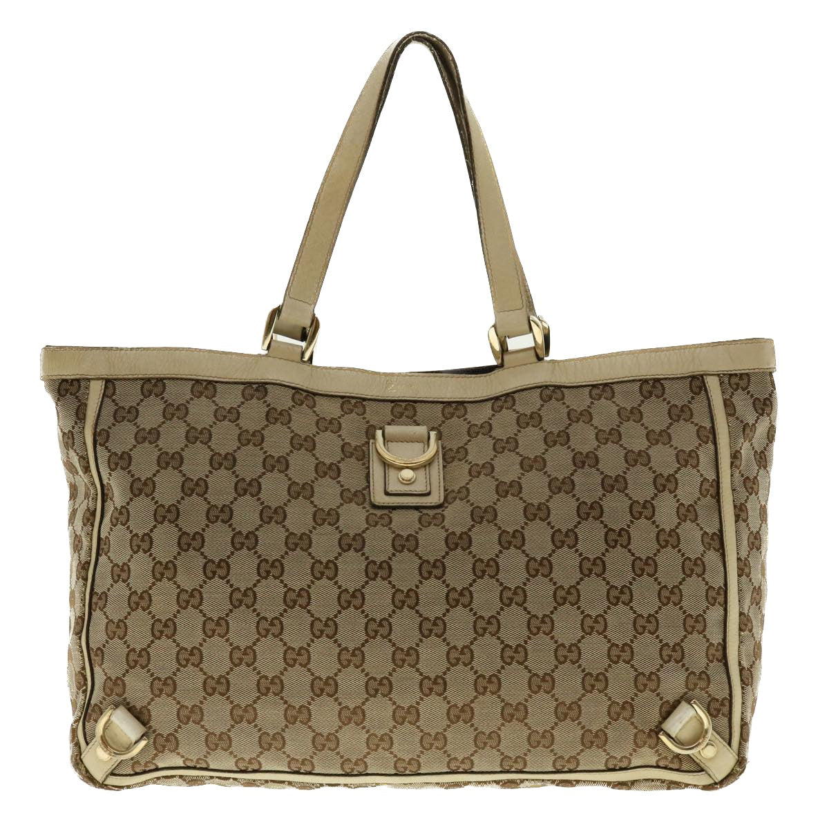 GUCCI GG Canvas Abbey Tote Bag Beige White 205141 Auth tb580