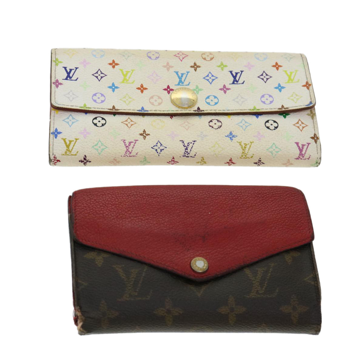 LOUIS VUITTON Monogram Multicolor Wallet 2Set White LV Auth tb593