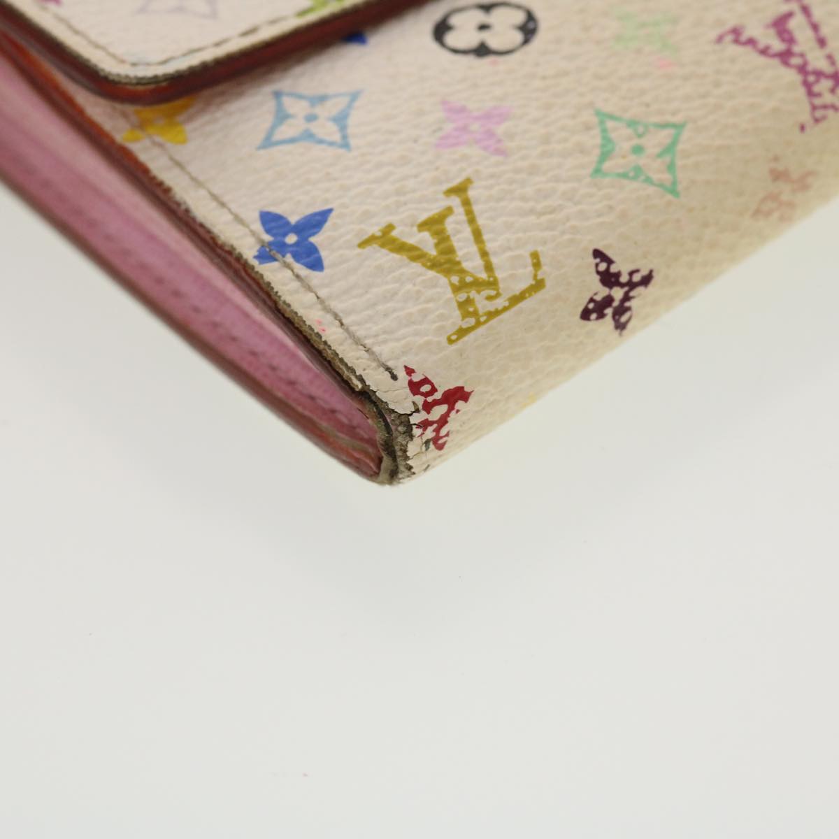 LOUIS VUITTON Monogram Multicolor Wallet 2Set White LV Auth tb593