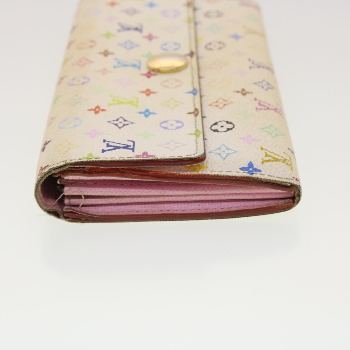 LOUIS VUITTON Monogram Multicolor Wallet 2Set White LV Auth tb593