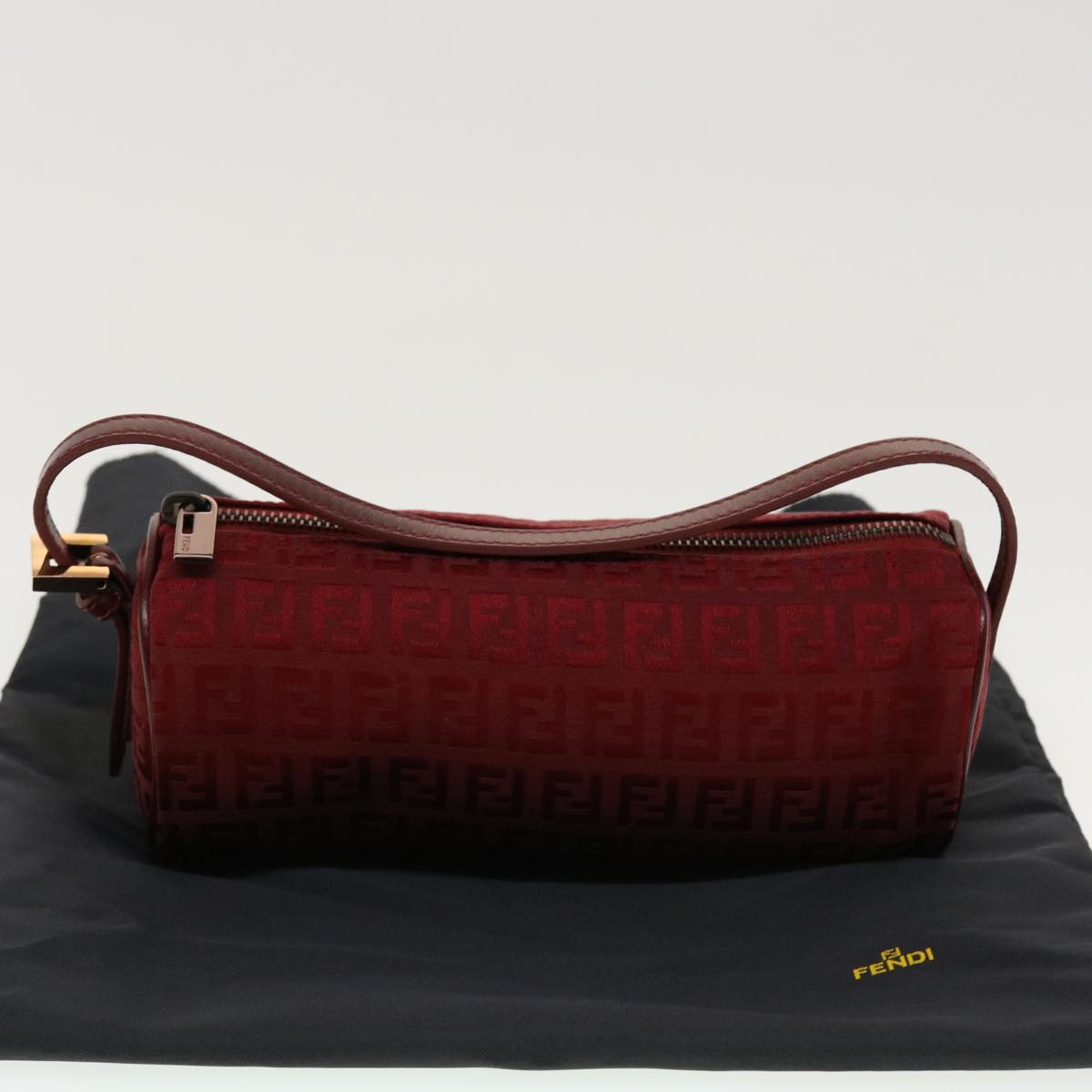 FENDI Zucchino Canvas Pouch Red Auth tb640