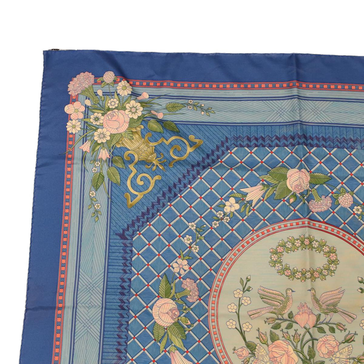 HERMES Carre 90 JEUX DE PAILLE Scarf Silk Blue Auth tb652 - 0