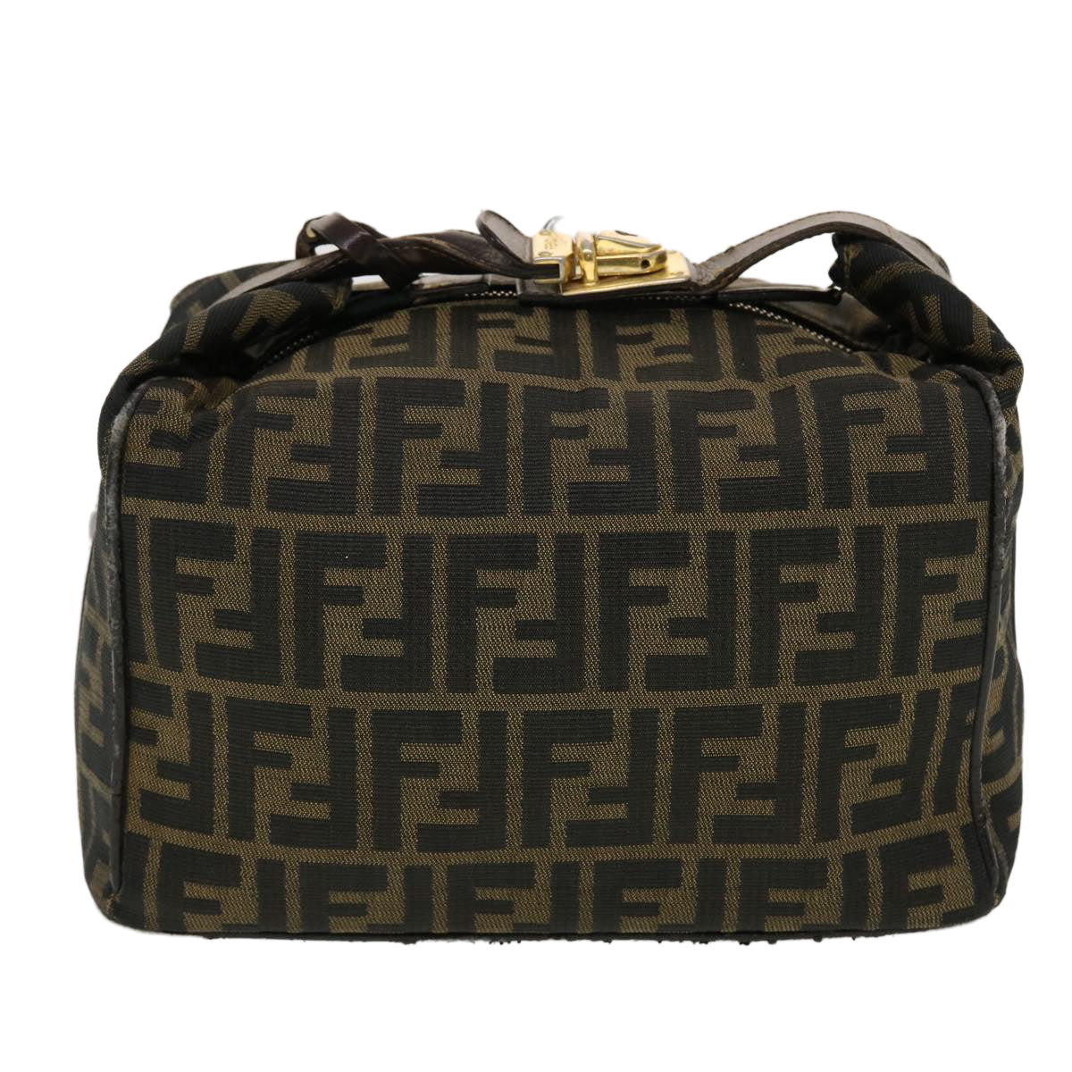 FENDI Zucca Canvas Vanity Pouch Hand Bag Nylon Brown Black Auth tb667 - 0