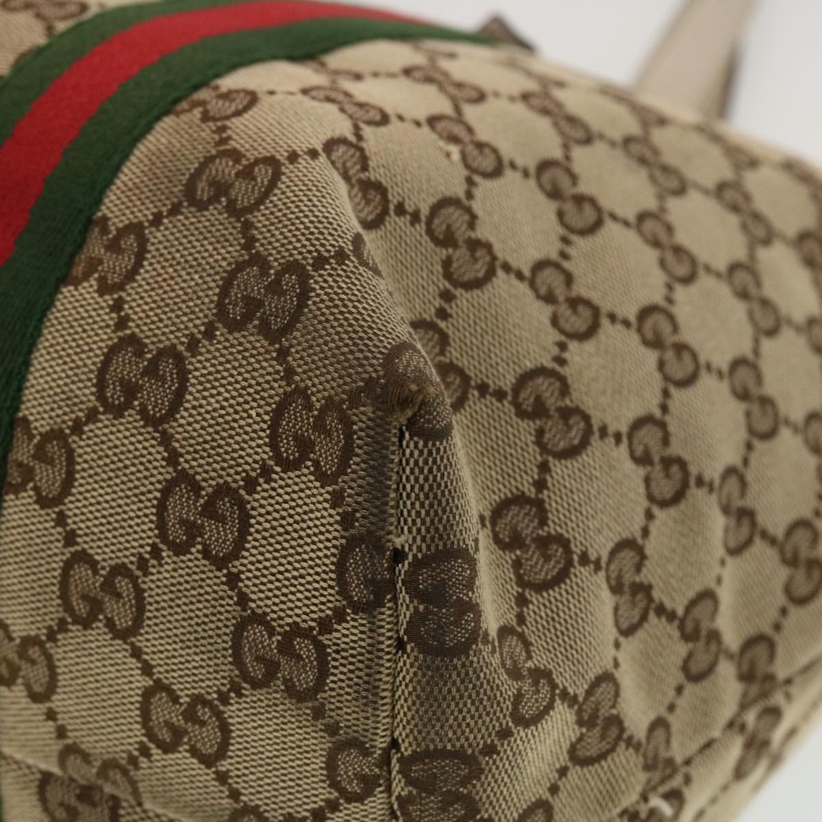 GUCCI GG Canvas Web Sherry Line Tote Bag Beige Green Red 139260 Auth tb669